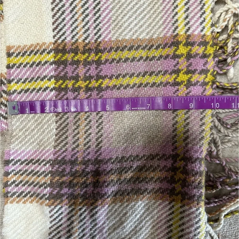 Ann Taylor Loft Scarf Fringe Hem Checked Wool Blend